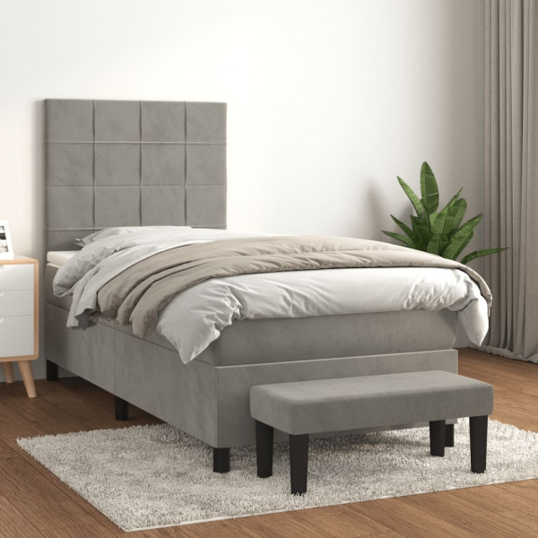 Cama box spring con colchón terciopelo gris claro 80x200 cm D