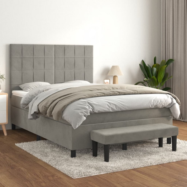 Cama box spring com colchão de veludo cinza claro 140x190 cm D