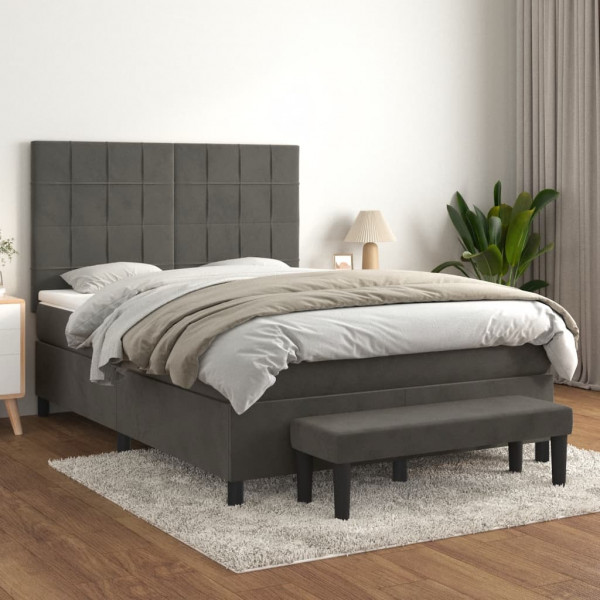 Cama box spring com colchão de veludo cinza escuro 140x190 cm D