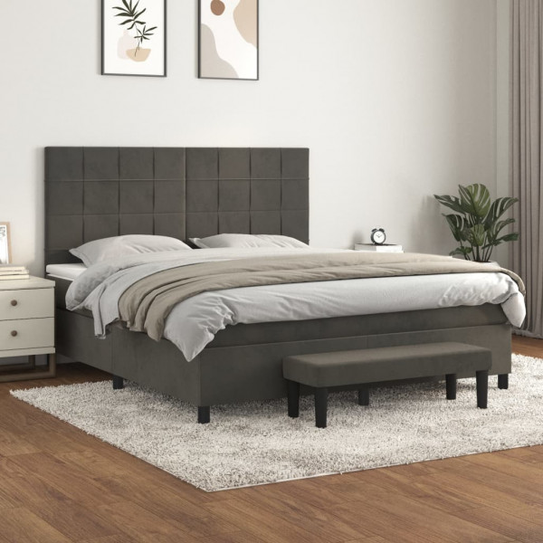 Cama box spring con colchón terciopelo gris oscuro 180x200 cm D