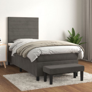 Cama box spring com colchão veludo cinza escuro 100x200 cm D