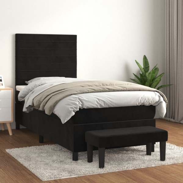 Cama box spring con colchón terciopelo negro 100x200 cm D