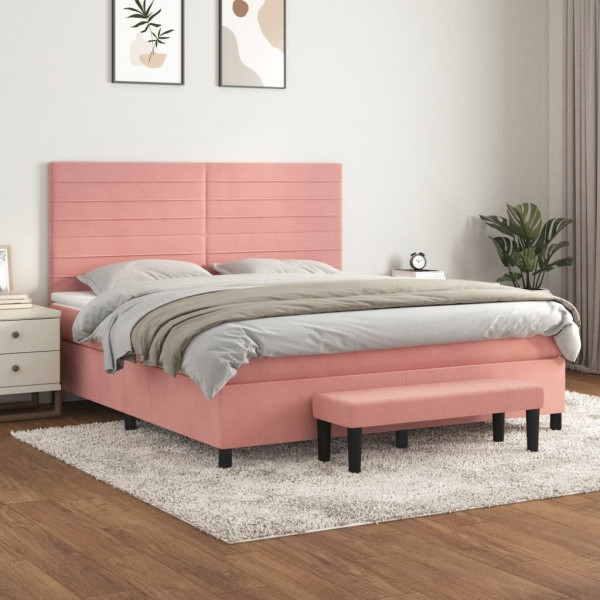 Cama box spring con colchón terciopelo rosa 160x200 cm D