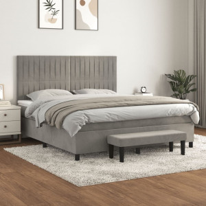 Cama box spring com colchão veludo cinza claro 160x200 cm D