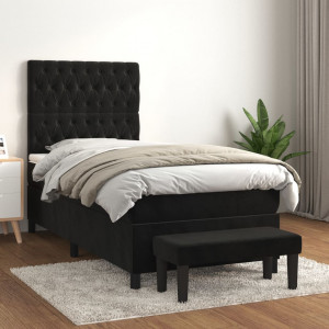 Cama box spring com colchão de veludo preto 80x200 cm D