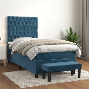 Cama box spring com colchão de veludo azul escuro 90x200 cm D