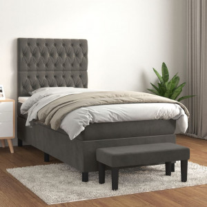 Cama box spring com colchão veludo cinza escuro 100x200 cm D