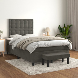 Cama box spring com colchão veludo cinza escuro 120x200 cm D