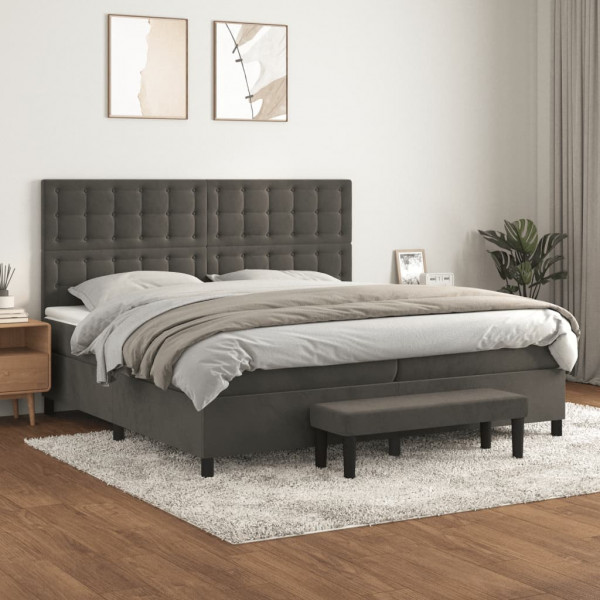 Cama box spring com colchão veludo cinza escuro 200x200 cm D