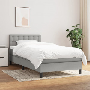 Cama box spring con colchón tela gris claro 90x200 cm D