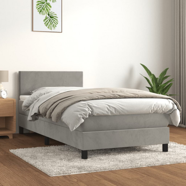 Cama box spring con colchón terciopelo gris claro 90x190 cm D