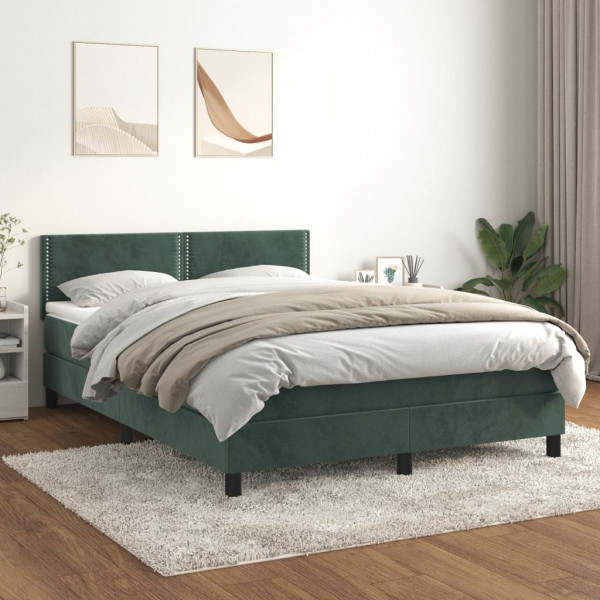 Cama box spring con colchón terciopelo verde oscuro 140x200 cm D