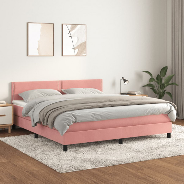 Cama box spring com colchão de veludo rosa 160x200 cm D
