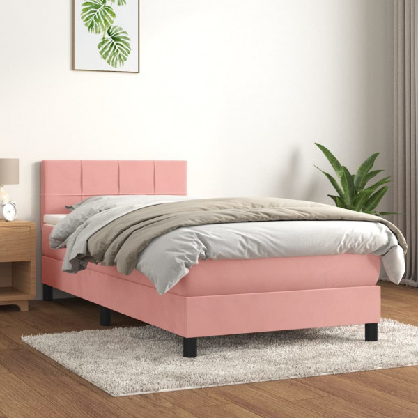 Cama box spring con colchón terciopelo rosa 100x200 cm D