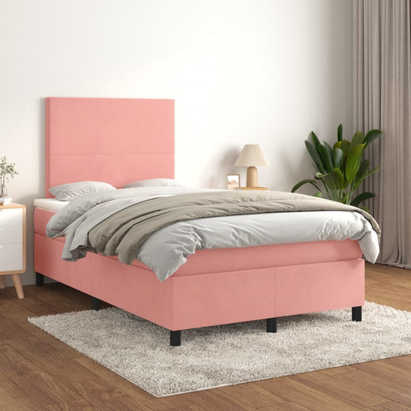 Cama box spring con colchón terciopelo rosa 120x200 cm D
