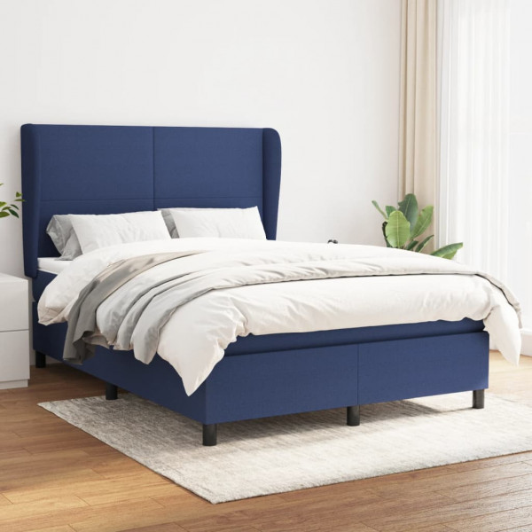 Cama box spring con colchón tela azul 140x190 cm D
