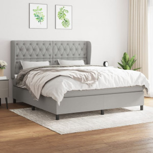 Cama box spring con colchón tela gris claro 160x200 cm D