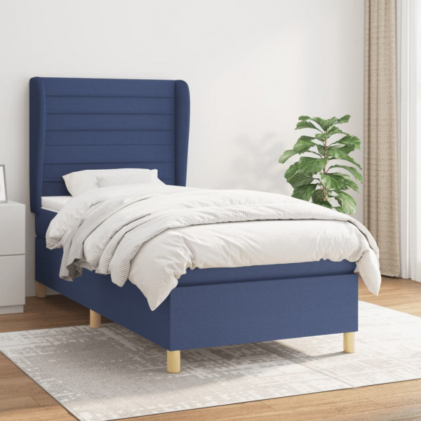 Cama box spring con colchón tela azul 100x200 cm D