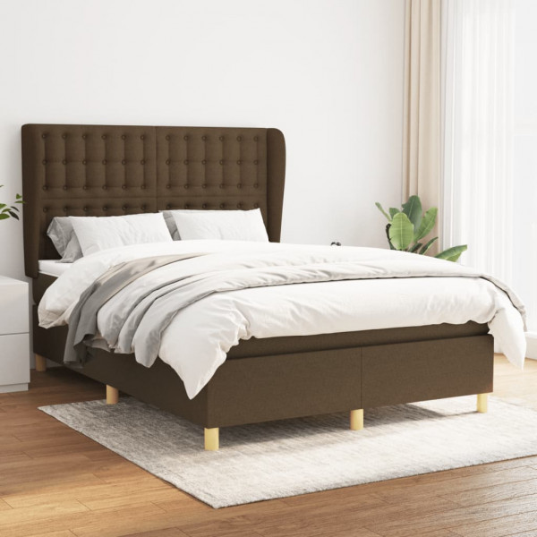 Cama box spring con colchón tela marrón oscuro 140x200 cm D