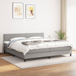 Cama box spring con colchón tela gris claro 200x200 cm D