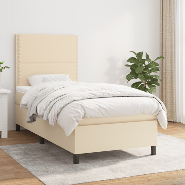 Cama box spring com colchão de tecido creme 80x200 cm D