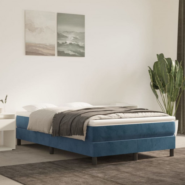 Cama box spring con colchón terciopelo azul oscuro 120x200 cm D