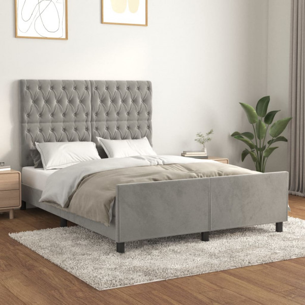Estrutura de cama com cabeceira em veludo cinza claro 140x190cm D