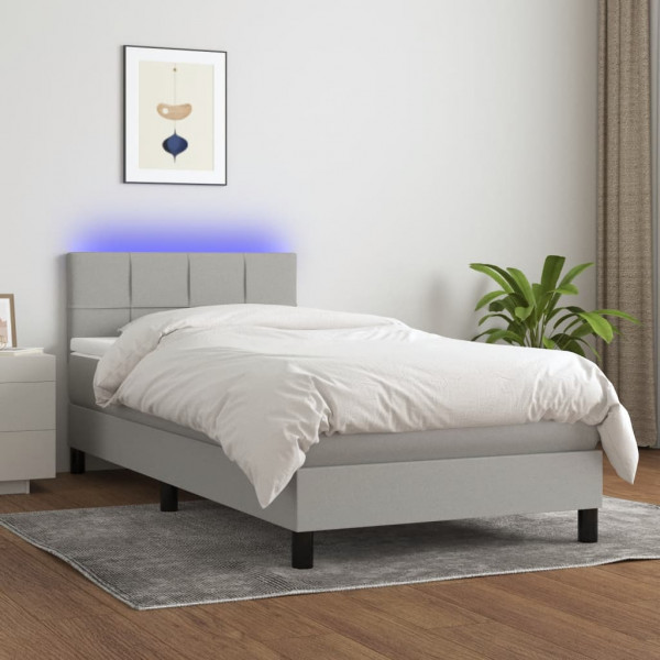 Colchão cama box spring e luzes LED tecido cinza claro 100x200 cm D