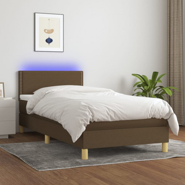 Cama box spring con colchón LED tela marrón oscuro 100x200 cm D