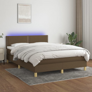 Cama box spring con colchón LED tela marrón oscuro 140x200 cm D