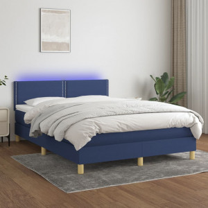 Cama box spring con colchón y LED tela azul 140x200 cm D