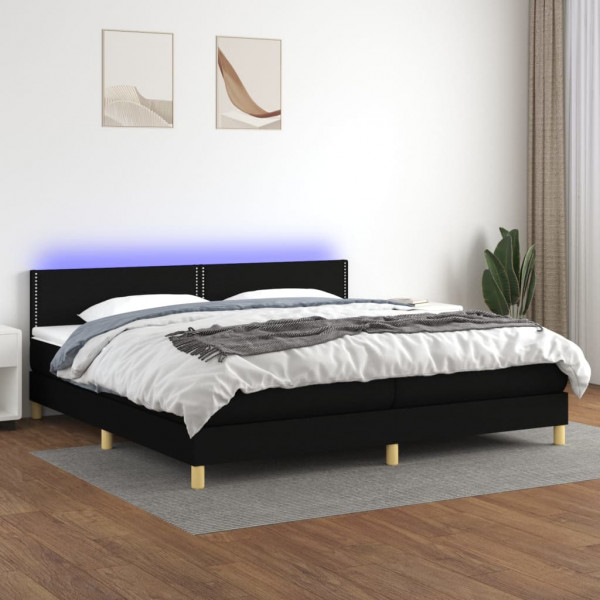 Cama box spring com colchão LED tecido preto 200x200 cm D