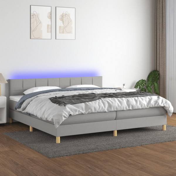 Cama box spring com colchão de tecido e LED cinza claro 200x200 cm D