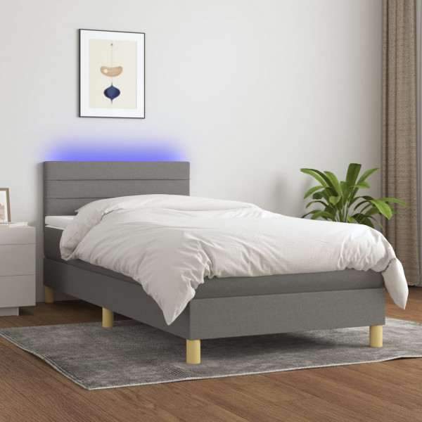 Cama box spring com colchão e tecido LED cinza escuro 100x200 cm D