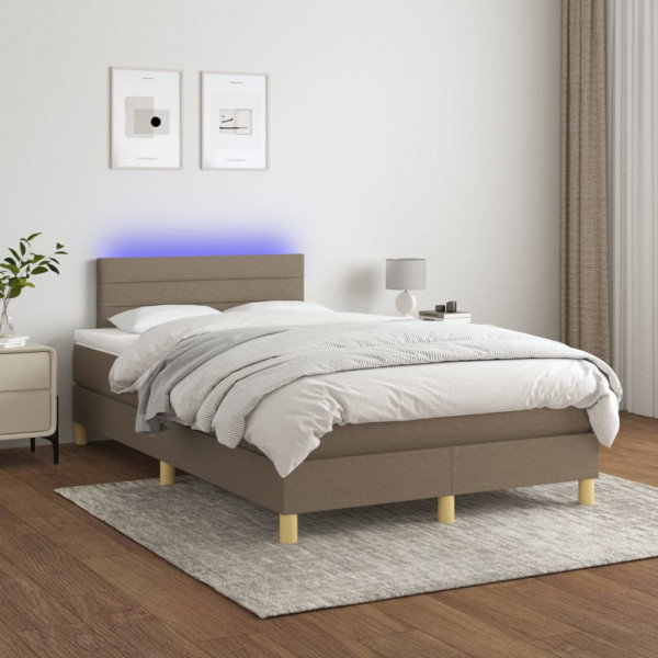 Cama box spring com colchão e LED tecido cinza taupe 120x200 cm D