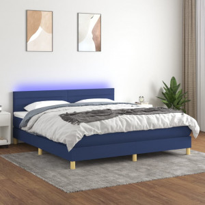 Cama box spring con colchón y LED tela azul 180x200 cm D