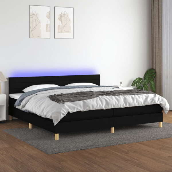 Cama box spring com colchão LED tecido preto 200x200 cm D