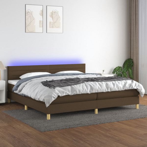 Cama box spring com colchão LED tecido marrom escuro 200x200 cm D