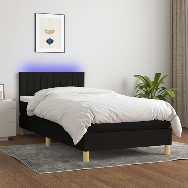 Cama box spring com colchão LED tecido preto 100x200 cm D