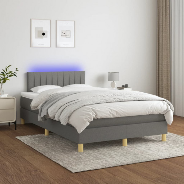 Cama box spring com colchão e LED tela cinza escuro 120x200 cm D