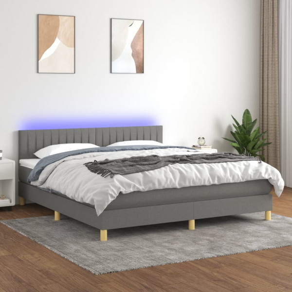 Cama box spring com colchão e LED tecido cinza escuro 160x200 cm D