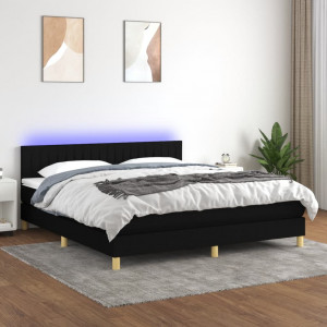 Cama box spring con colchón LED tela negro 160x200 cm D