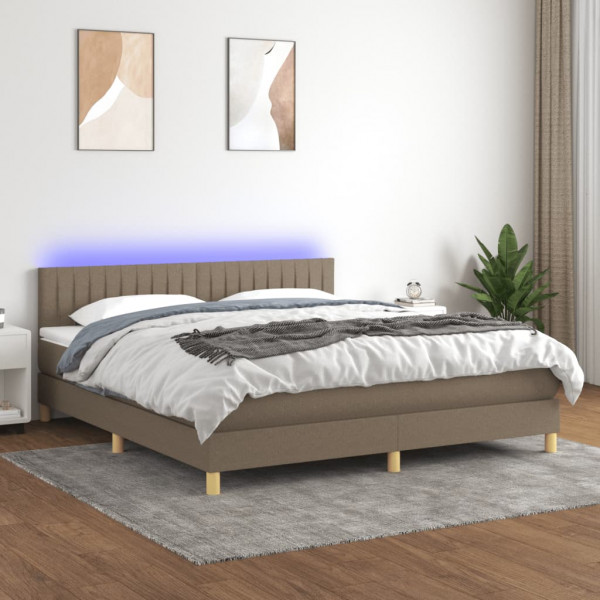 Cama box spring com colchão LED tecido cinza taupe 160x200 cm D