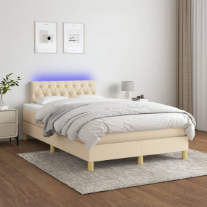 Cama box spring con colchón y LED tela crema 120x200 cm D