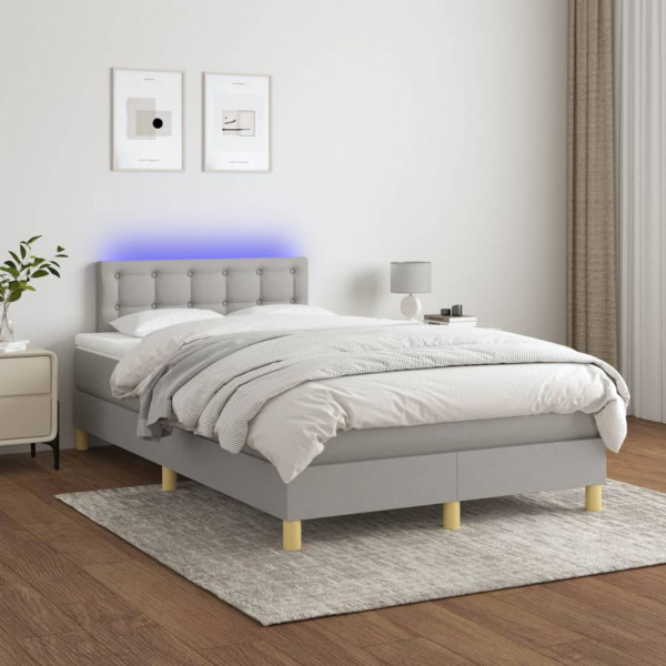 Cama box spring com colchão de tecido e LED cinza claro 120x200 cm D