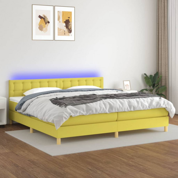 Cama box spring con colchón y LED tela verde 200x200 cm Cama box spring con colchón y LED tela verde 200x200 cm D