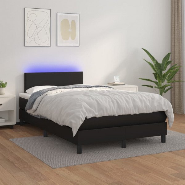 Cama box spring colchón y LED cuero sintético negro 120x200 cm D