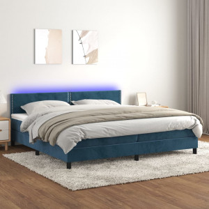 Cama box spring colchón y LED terciopelo azul oscuro 200x200 cm D