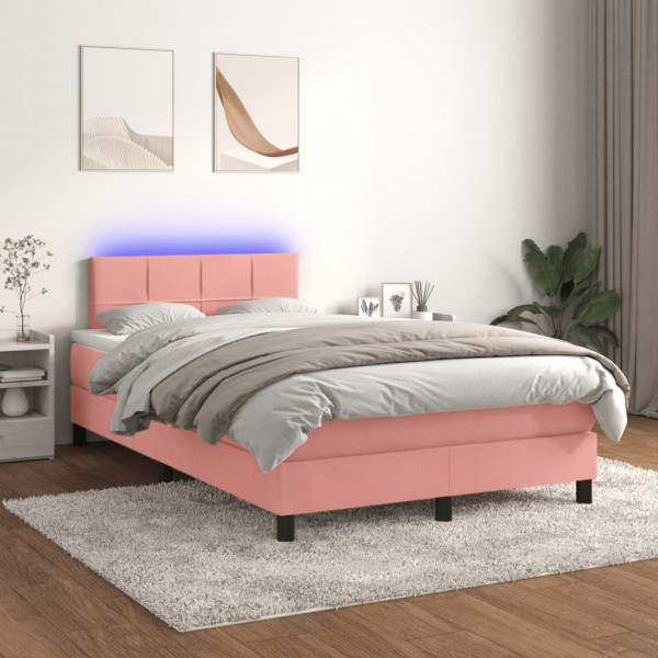 Cama box spring com colchão e veludo rosa LED 120x200 cm D
