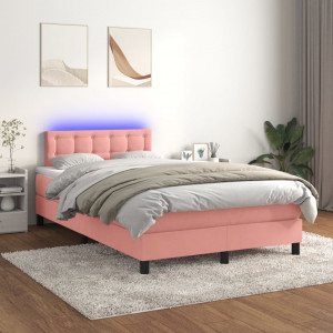 Cama box spring colchón y LED terciopelo rosa 120x200 cm D